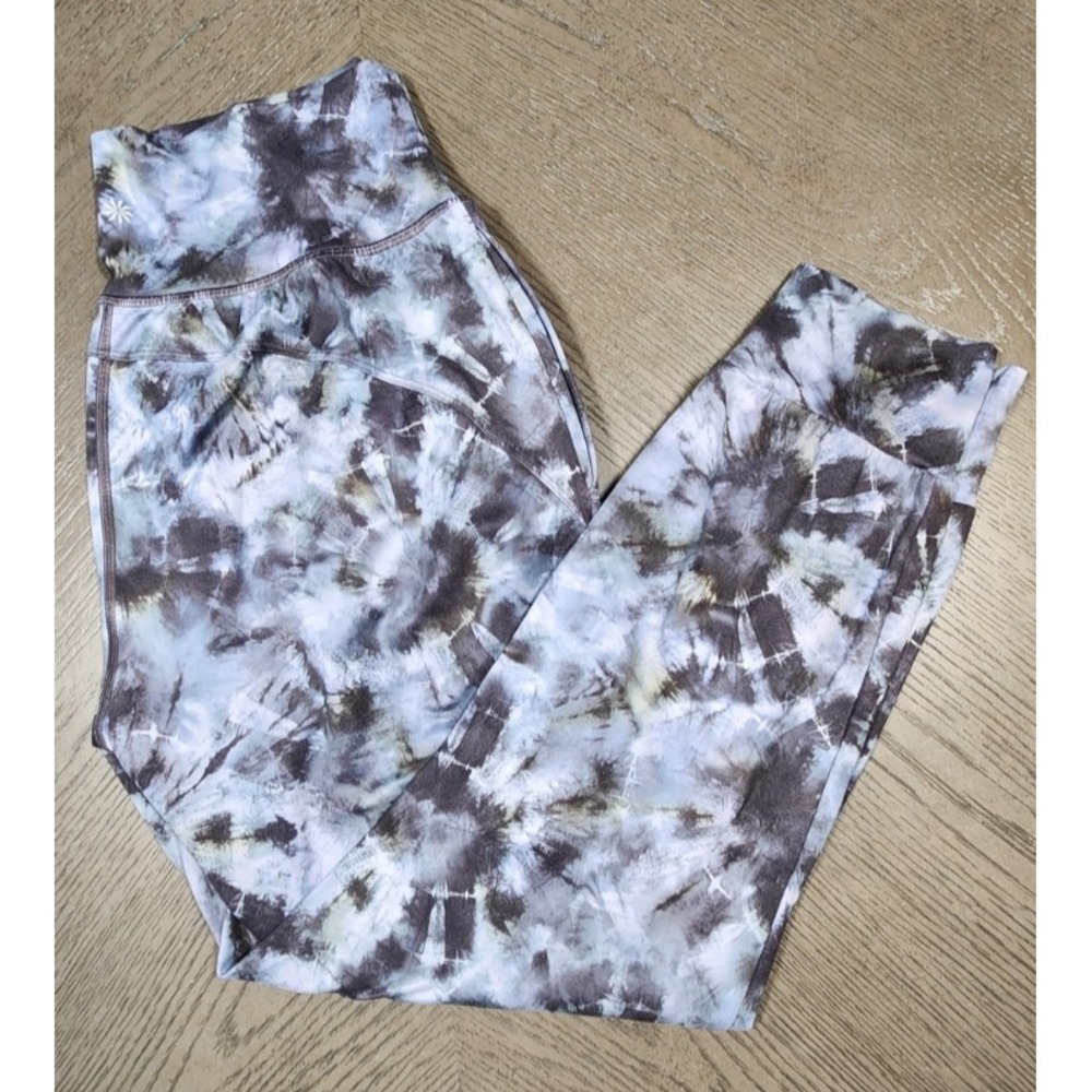 Athleta Salutation Joggers Blue Grey Tie Dye High Rise Powervita Yoga Pants‎